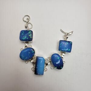 Sterling Silver Bracelet with Doublet Opal - 7.5" Adjustable